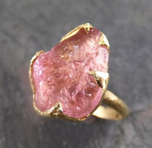 Raw Rough Pink Topaz 18k yellow Gold Ring One Of a Kind Gemstone Ring Recycled gold 0076 - by Angeline
