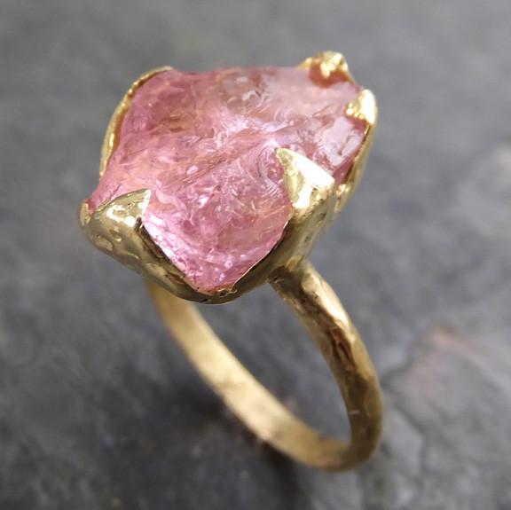 Pink Topaz Rough raw rough pink topaz 18k yellow gold ring one of a kind gemstone ring ...