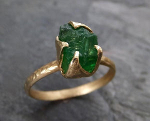 Rough Raw Natural Tsavorite Garnet Green Gemstone ring Recycled 14k Gold One of a kind Gemstone ring 0077 - by Angeline