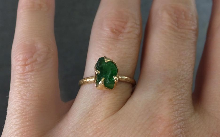 Rough Raw Natural Tsavorite Garnet Green Gemstone ring Recycled 14k Gold One of a kind Gemstone ring 0077 - by Angeline