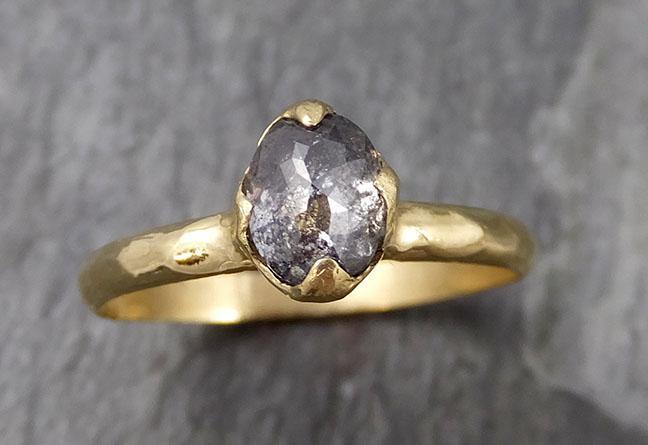 Faceted Fancy cut Salt and Pepper Diamond Solitaire Engagement 18k Yellow Gold Wedding Ring byAngeline 0833 - Gemstone ring by Angeline