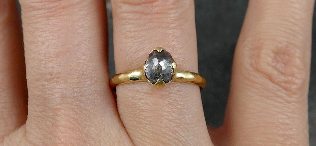 Faceted Fancy cut Salt and Pepper Diamond Solitaire Engagement 18k Yellow Gold Wedding Ring byAngeline 0833 - Gemstone ring by Angeline