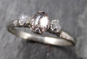 Faceted Fancy cut Dainty Champagne Diamond Engagement 14k White Gold Multi stone Wedding Ring Rough Diamond Ring byAngeline 0836 - Gemstone ring by Angeline