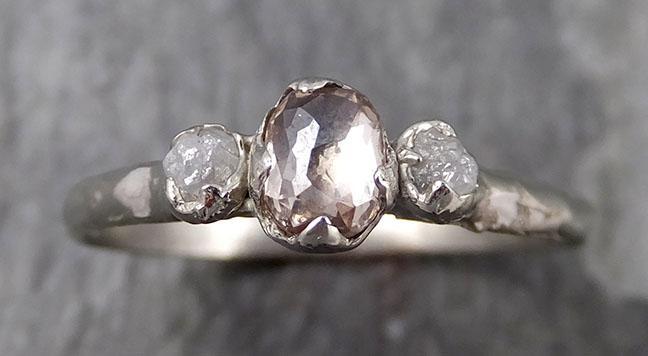 Faceted Fancy cut Dainty Champagne Diamond Engagement 14k White Gold Multi stone Wedding Ring Rough Diamond Ring byAngeline 0836 - Gemstone ring by Angeline