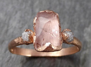 Partially Faceted Pink Topaz Diamond 14k rose Gold Ring One Of a Kind Gemstone Ring Recycled gold byAngeline Multi stone 0841 - Gemstone ring by Angeline