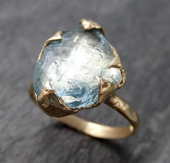 Raw uncut Aquamarine Solitaire Ring Custom One Of a Kind Gemstone Ring Bespoke byAngeline 0842 - Gemstone ring by Angeline