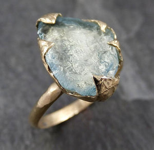 Raw uncut Aquamarine Solitaire Ring Custom One Of a Kind Gemstone Ring Bespoke byAngeline 0842 - Gemstone ring by Angeline