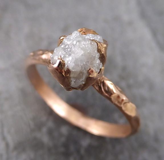Raw Diamond Solitaire Engagement Ring Rough 14k rose Gold Wedding Ring diamond Wedding Set Stacking Ring Rough Diamond Ring - by Angeline