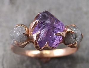 raw amethyst diamond rose gold engagement ring wedding custom one