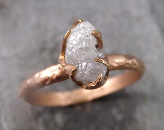 Raw Diamond Solitaire Engagement Ring Rough 14k rose Gold Wedding Ring diamond Stacking Ring Rough Diamond Ring 0092 - by Angeline