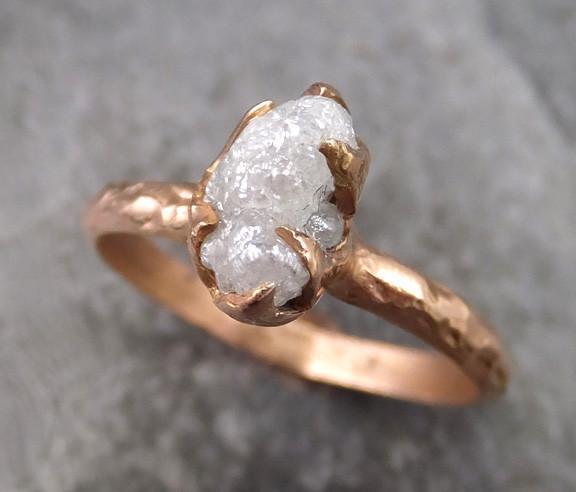 Raw Diamond Solitaire Engagement Ring Rough 14k rose Gold Wedding Ring diamond Stacking Ring Rough Diamond Ring 0092 - by Angeline