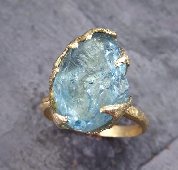 Raw Uncut Aquamarine Ring Solid 18K Gold Birthstone wedding engagement Rough Gemstone Ring Statement Ring Stacking Ring - by Angeline