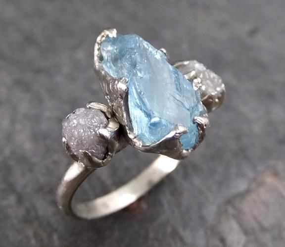aquamarine diamond white gold engagement ring wedding raw uncut custom ...