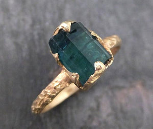 Raw Blue Tourmaline Indicolite Gold Ring Rough Uncut Gemstone tourmaline recycled 14k stacking cocktail statement - by Angeline