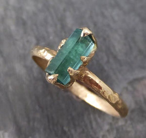Raw Sea Green Tourmaline Gold Ring Rough Uncut Gemstone tourmaline recycled 14k stacking cocktail statement - by Angeline