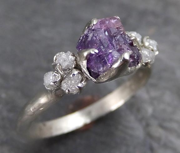 Raw Sapphire Diamond 14k White Gold Engagement Ring Wedding Ring Custom One Of a Kind Pink Purple Gemstone Ring Multi stone - by Angeline