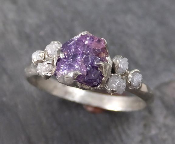 Raw Sapphire Diamond 14k White Gold Engagement Ring Wedding Ring Custom One Of a Kind Pink Purple Gemstone Ring Multi stone - by Angeline