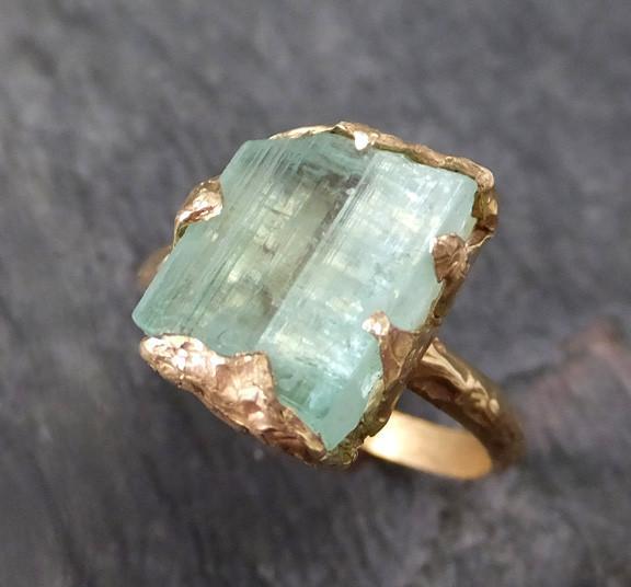 Raw Mint Green Tourmaline Gold Ring Rough Uncut Gemstone tourmaline recycled 14k stacking cocktail statement Ring - by Angeline