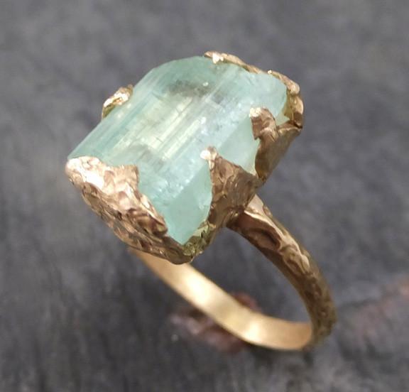 Raw Mint Green Tourmaline Gold Ring Rough Uncut Gemstone tourmaline recycled 14k stacking cocktail statement Ring - by Angeline
