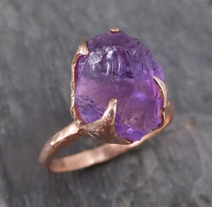 Amethyst Rose Gold Ring Purple Gemstone Recycled 14k rose Gold Gemstone Cocktail Statement ring 0107 - by Angeline