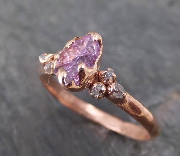 Raw Sapphire pink Diamond Gold Engagement Ring Wedding Custom One Of a Kind Gemstone Ring purple Multi stone Ring - by Angeline