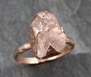 Raw Rough Morganite 14k Rose gold solitaire Pink Gemstone Cocktail Ring Statement Ring Raw gemstone Jewelry by Angeline 0843 - Gemstone ring by Angeline
