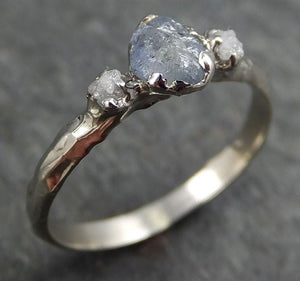 Raw Sapphire Diamond White Gold Engagement Ring blue Multi stone Wedding Ring Custom One Of a Kind Gemstone Ring Three stone Ring byAngeline C0356 - Gemstone ring by Angeline