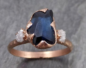 Partially Faceted Sapphire Raw Multi stone Rough Diamond 14k Gold Engagement Ring Wedding Ring Custom One Of a Kind Gemstone Ring Three stone 0851 - Gemstone ring by Angeline
