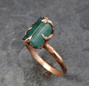 Raw Green Tourmaline Rose Gold Ring Rough Uncut Gemstone tourmaline recycled stacking cocktail statement byAngeline - by Angeline