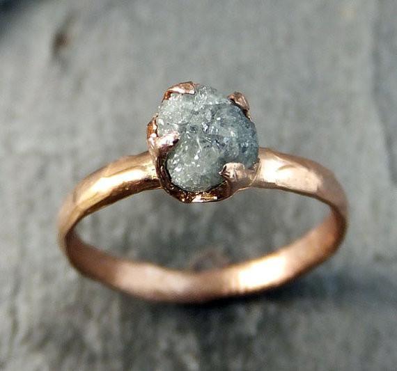 Raw Diamond Solitaire Engagement Ring Rough 14k rose Gold Wedding Ring diamond Stacking Ring Rough Diamond Ring by Angeline - by Angeline