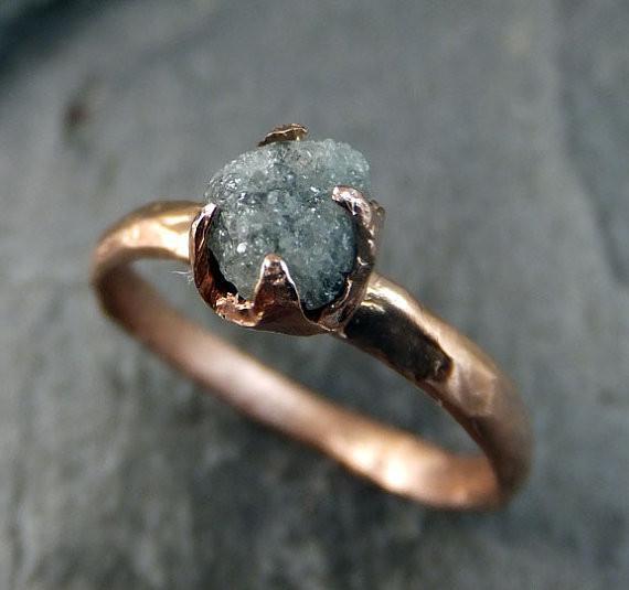 Raw Diamond Solitaire Engagement Ring Rough 14k rose Gold Wedding Ring diamond Stacking Ring Rough Diamond Ring by Angeline - by Angeline