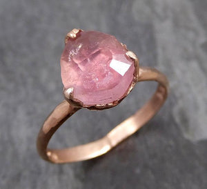 Partially faceted Pink Tourmaline Rose Gold Ring Gemstone Solitaire recycled 14k statement cocktail statement 0857 - Gemstone ring by Angeline