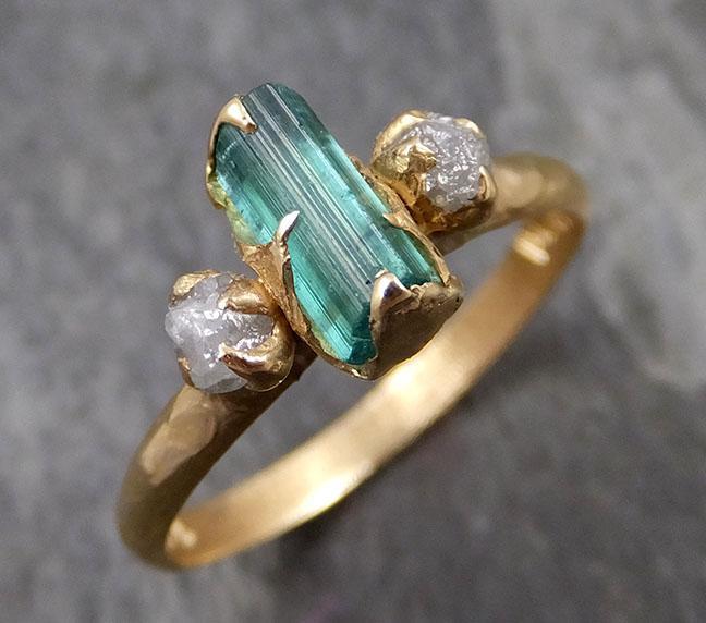 Raw green Tourmaline Diamond Yellow Gold Engagement Ring Wedding Ring One Of a Kind Gemstone Ring Bespoke Multi stone Ring 0862 - Gemstone ring by Angeline