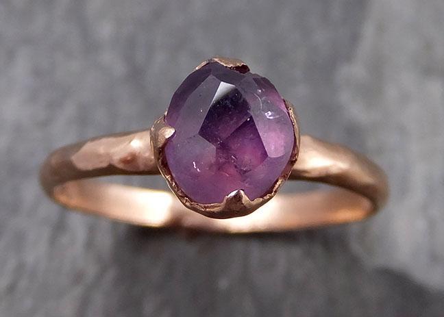 Partially Faceted Sapphire 14k rose Gold Engagement Ring Wedding Ring Custom One Of a Kind Gemstone Ring Solitaire 0863 - Gemstone ring by Angeline