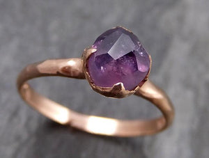 Partially Faceted Sapphire 14k rose Gold Engagement Ring Wedding Ring Custom One Of a Kind Gemstone Ring Solitaire 0863 - Gemstone ring by Angeline