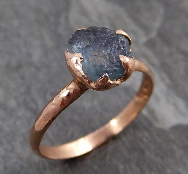 Raw Sapphire montana sapphire Rose Gold Engagement Ring Steel Blue Wedding Ring Custom Gemstone Ring Solitaire Ring byAngeline 0864 - Gemstone ring by Angeline