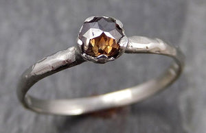 Fancy cut Cognac Diamond Solitaire Dainty Engagement 14k White Gold Wedding Ring Diamond Ring byAngeline 0868 - Gemstone ring by Angeline