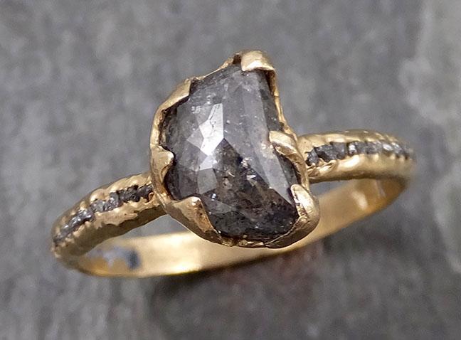 Fancy cut half moon Salt and pepper Diamond Engagement 14k yellow Gold Wedding Ring Rough Diamond Ring byAngeline 0875 - Gemstone ring by Angeline