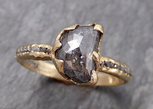 Fancy cut half moon Salt and pepper Diamond Engagement 14k yellow Gold Wedding Ring Rough Diamond Ring byAngeline 0875 - Gemstone ring by Angeline