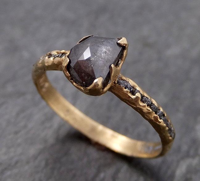 Fancy cut half moon Salt and pepper Diamond Engagement 14k yellow Gold Wedding Ring Rough Diamond Ring byAngeline 0870 - Gemstone ring by Angeline