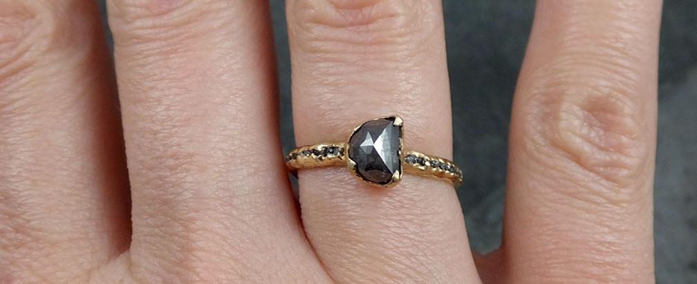 Fancy cut half moon Salt and pepper Diamond Engagement 14k yellow Gold Wedding Ring Rough Diamond Ring byAngeline 0870 - Gemstone ring by Angeline