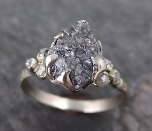 Rough Diamond Engagement Ring Raw 14k White Gold Wedding Ring Wedding Set diamond three stone Rough Diamond Ring 0117 - by Angeline