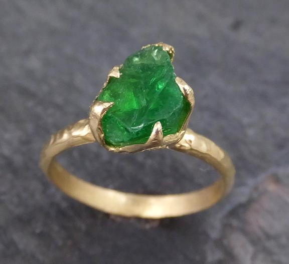 Rough Raw Natural Tsavorite Garnet Green Gemstone ring Recycled 18k Gold One of a kind Gemstone ring 0118 - by Angeline