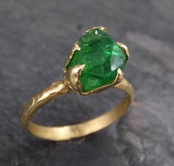 Rough Raw Natural Tsavorite Garnet Green Gemstone ring Recycled 18k Gold One of a kind Gemstone ring 0118 - by Angeline