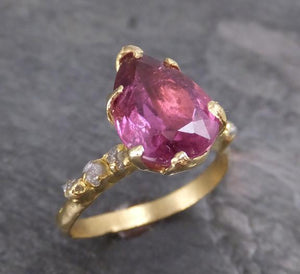 Pink Tourmaline raw rough Conflict Free Diamond engagement Ring 18k gold byAngeline Bespoke Wedding Cocktail Once of a kind Unique - by Angeline