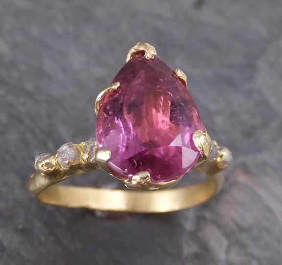 Pink Tourmaline raw rough Conflict Free Diamond engagement Ring 18k gold byAngeline Bespoke Wedding Cocktail Once of a kind Unique - by Angeline