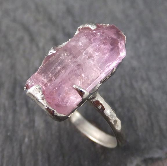 Raw Rough Pink Topaz white Gold Ring One Of a Kind Gemstone Ring Recycled gold 0122 - by Angeline