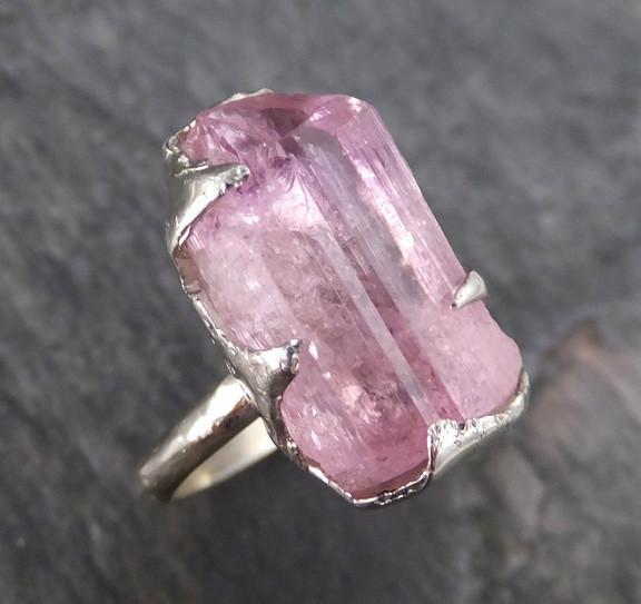 Raw Rough Pink Topaz white Gold Ring One Of a Kind Gemstone Ring Recycled gold 0122 - by Angeline