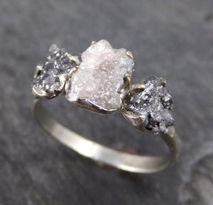 Custom Rough Diamond Engagement Ring Raw 14k White black Gold Wedding Ring diamond multi stone Rough Diamond Ring byAngeline C0125 - by Angeline