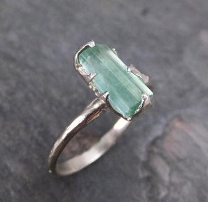 Raw Sea Green Tourmaline White Gold Ring Rough Uncut Gemstone Promise Engagement recycled 14k stacking cocktail statement byAngeline - by Angeline